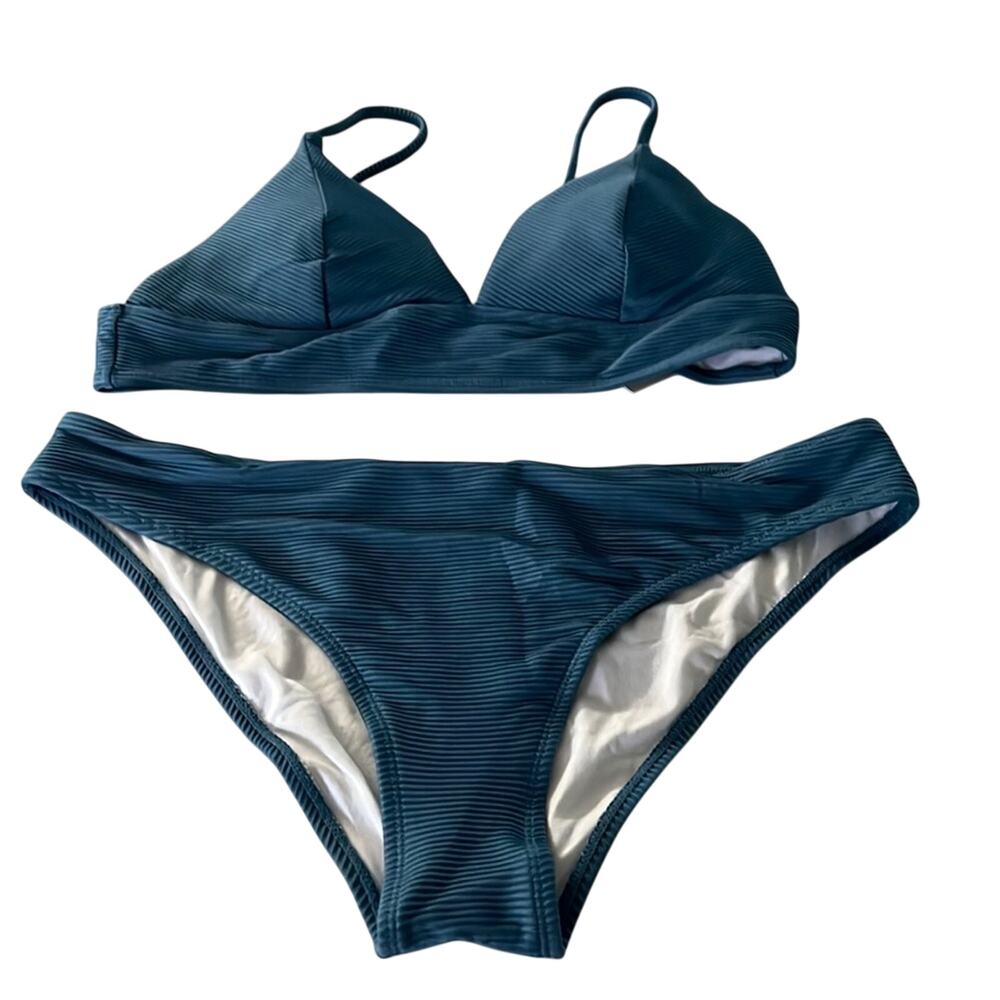 Cupshe L Blue Textured 2 piece Bikini NWT